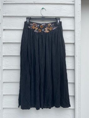 Embellished Black Maxi Skirt with Gold Sequin High Waist Detail Boho Gypsy